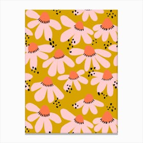 Daisy Pattern Gold Pink 1 Canvas Print