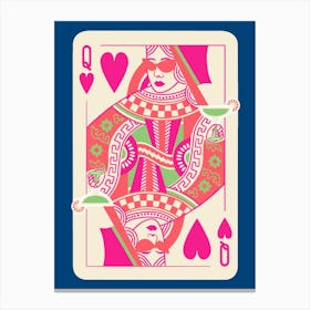 Queen Of Hearts Playing Card Maximalist Blue Print Lucky You Dopamine Decor Canvas Print