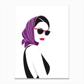 Woman In Headscarf & Sunglasses Fashion Canvas Print