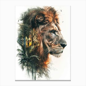 Double Exposure Realistic Lion With Jungle 5 Canvas Print