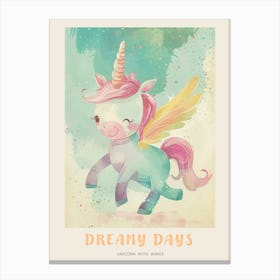 Storybook Style Unicorn With Wings Pastel 2 Poster Canvas Print
