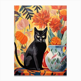 Poppy Flower Vase And A Cat, A Painting In The Style Of Matisse 1 Canvas Print