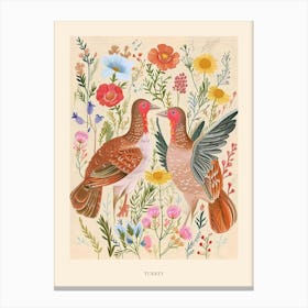 Folksy Floral Animal Drawing Turkey Poster Canvas Print