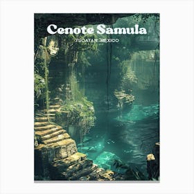 Cenote Samula Yucatan Mexico Travel Illustration Canvas Print