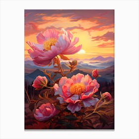 Peony With Sunset In Watercolors (2) Canvas Print