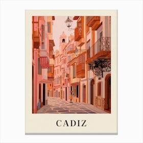 Cadiz Spain 2 Vintage Pink Travel Illustration Poster Canvas Print