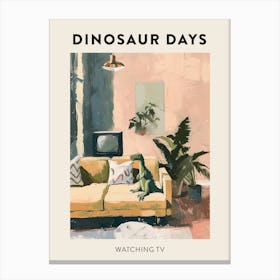 Dinosaur Watching Tv Poster 3 Canvas Print