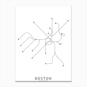 Boston Subway White Map Canvas Print