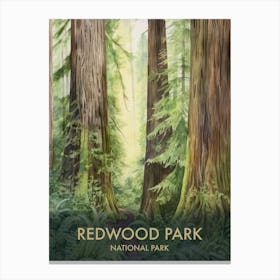 Redwood National Park Watercolour Vintage Travel Poster 3 Canvas Print