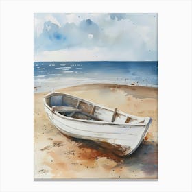 Watercolor Boat On The Beach Canvas Print