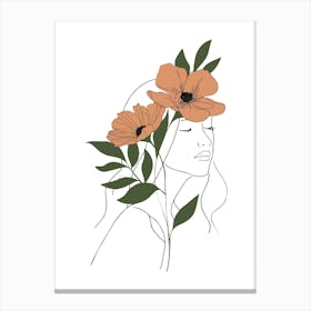 Woman Portrait Monoline Minimalist Hand Drawing Boho Illustration (16) Canvas Print