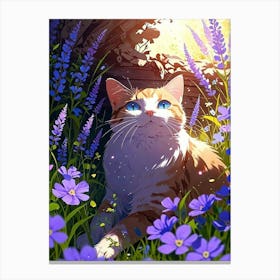 Cat In Flowers Canvas Print