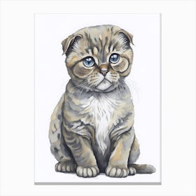 Cute Scottish Fold Cat Painting (7) Canvas Print