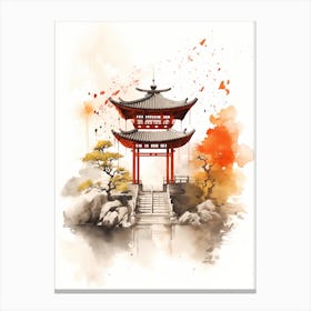 Japanese Pagoda Sumi-e Canvas Print