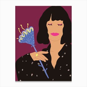 Illustration Of A Woman Holding A Flower Canvas Print