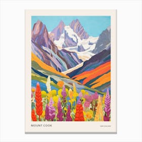 Mount Cook New Zealand 3 Colourful Mountain Illustration Poster Canvas Print