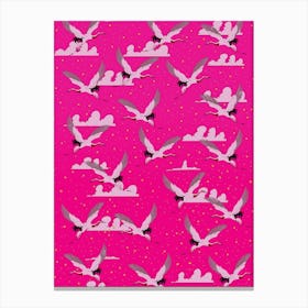 Japanese Pink Cranes Pattern Canvas Print