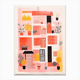 A House In Kyoto, Abstract Risograph Style 2 Canvas Print