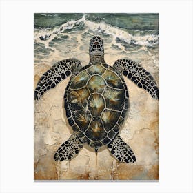 Sea Turtle & The Waves Vintage Illustration 1 Canvas Print