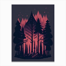 A Fantasy Forest At Night In Red Theme 1 Canvas Print