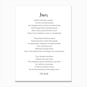 Lines Poem By John Keats Canvas Print