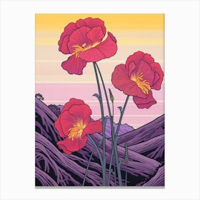 Pink Tulips Mountain Landscape 2 Canvas Print