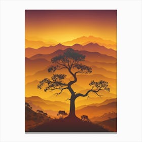 Sunset Landscape With Lone Tree Canvas Print
