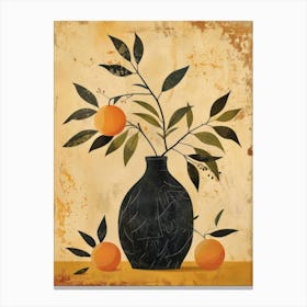 Black Vase With Oranges Canvas Print