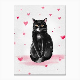 Black Cat With Hearts Canvas Print