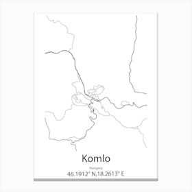 Komlo,Hungary Minimalist Map Canvas Print