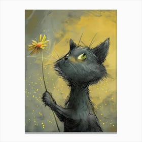 Black Cat With Flower Canvas Print