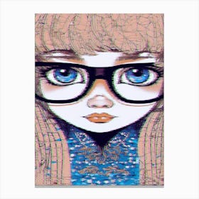 Girl Wearing Glasses With A Glitch Canvas Print
