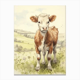 Storybook Animal Watercolour Cow 2 Canvas Print