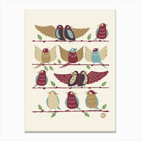 Happy Birds' Choir [wine red-pale blue] 1 Canvas Print