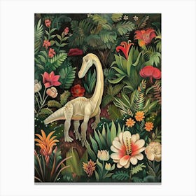 Dinosaur In Tropical Flowers Painting 2 Canvas Print