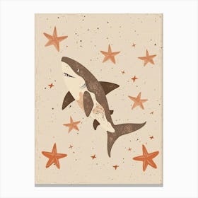 Shark & Starfish Modern Storybook Style 1 Canvas Print