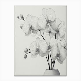 Detailed Orchids In A Vase Black & White Canvas Print