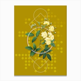 Vintage Lady Banks' Rose Botanical with Geometric Line Motif and Dot Pattern n.0327 Canvas Print