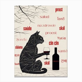 Cat Wine Toasting In Many Languages Canvas Print