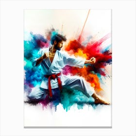 Karate Man With Colorful Paint Splashes Canvas Print