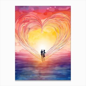 Rainbow Swirl Heart Sunset Silhouette 2 Canvas Print