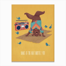Dance if the Beat Invites you Break Dancing Bear Birds Radio Boom Box Canvas Print