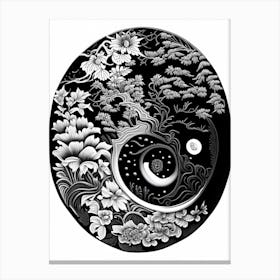 Repeat Yin and Yang 3 Linocut Canvas Print
