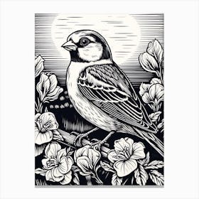 B&W Bird Linocut House Sparrow 2 Canvas Print