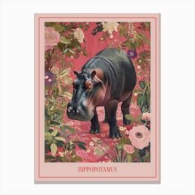 Floral Animal Painting Hippopotamus 2 Poster Canvas Print