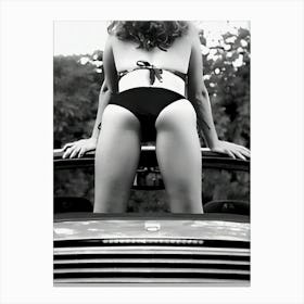 Vintage Car Bikini Classic Black And White Canvas Print