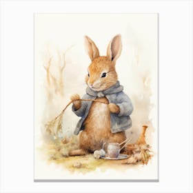 Bunny Knitting Rabbit Prints Watercolour 2 Canvas Print