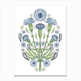 Blue Carnations Bouquet Indian Mughal Style Canvas Print