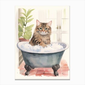 American Bobtail Cat In Bathtub Botanical Bathroom 1 Canvas Print