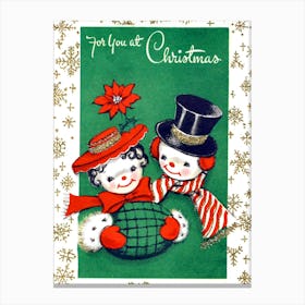 Snowman Couple Decorated With Snowflakes Canvas Print